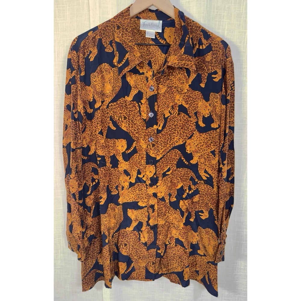 Vintage Diane Von Furstenberg 100% Silk Assets Leopard Cheetah Blouse Women's 2X